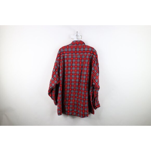Vintage 70s Dickies Mens 4XL Faded Double Pocket Flannel Button Shirt Red Plaid - Picture 9 of 11
